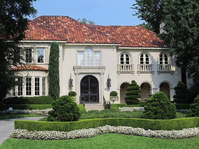 Mansion with a landscaped front garden