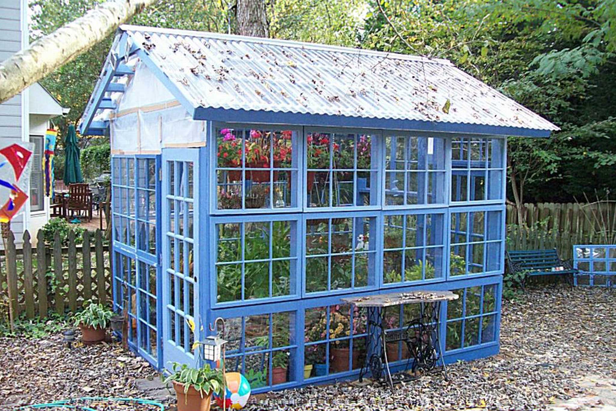 A greenhouse made entirely of old windows