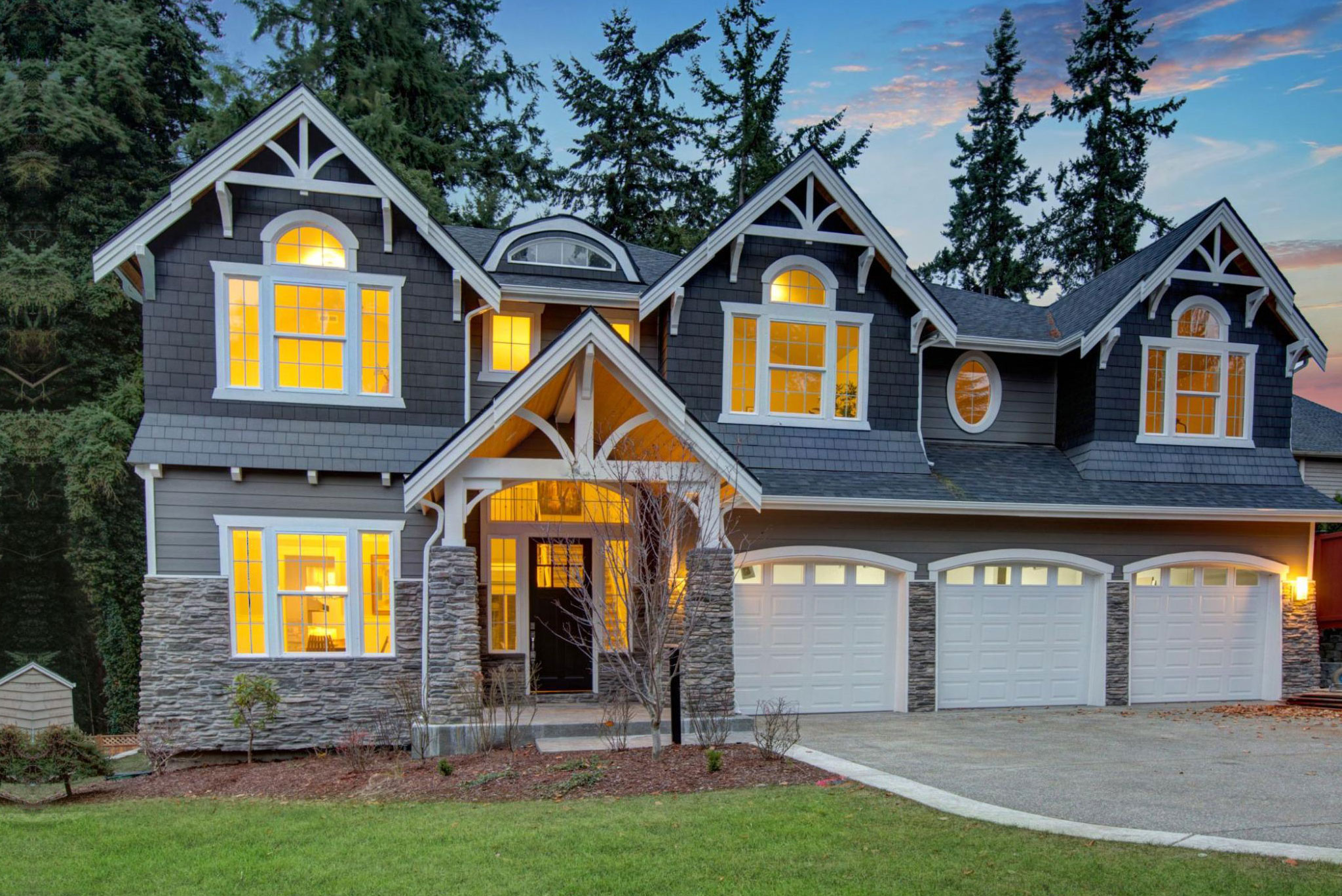 A house with combination vinyl windows