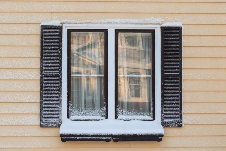A snow-covered window