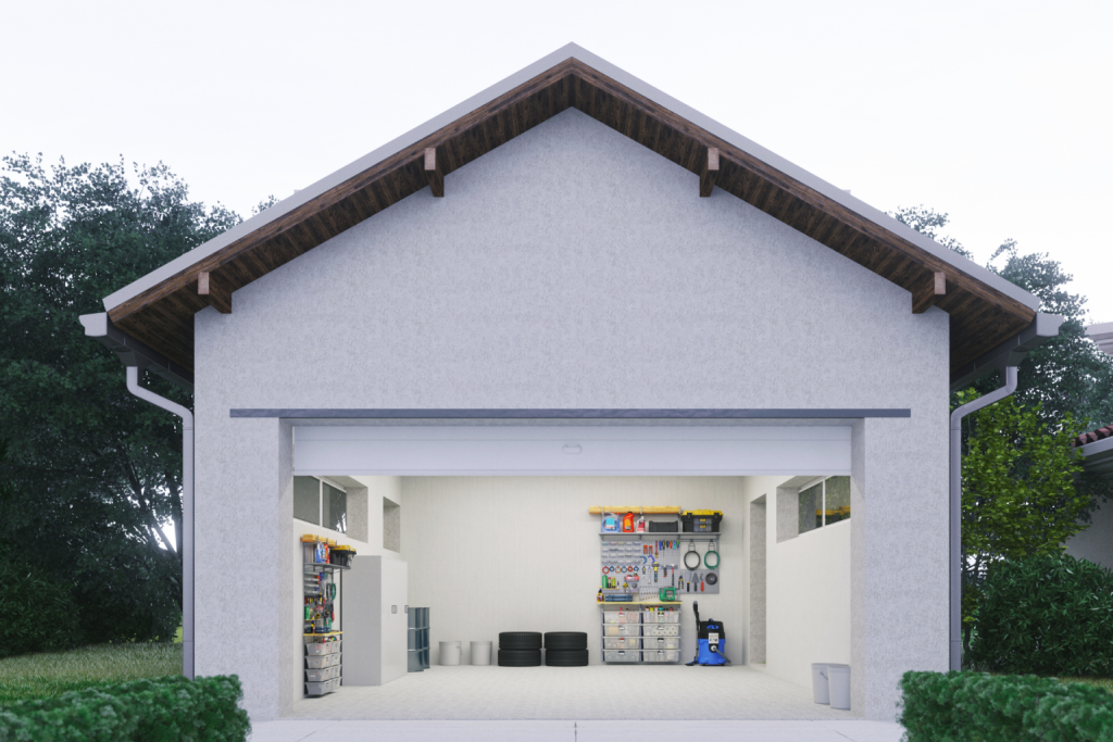 A garage with multiple picture windows 