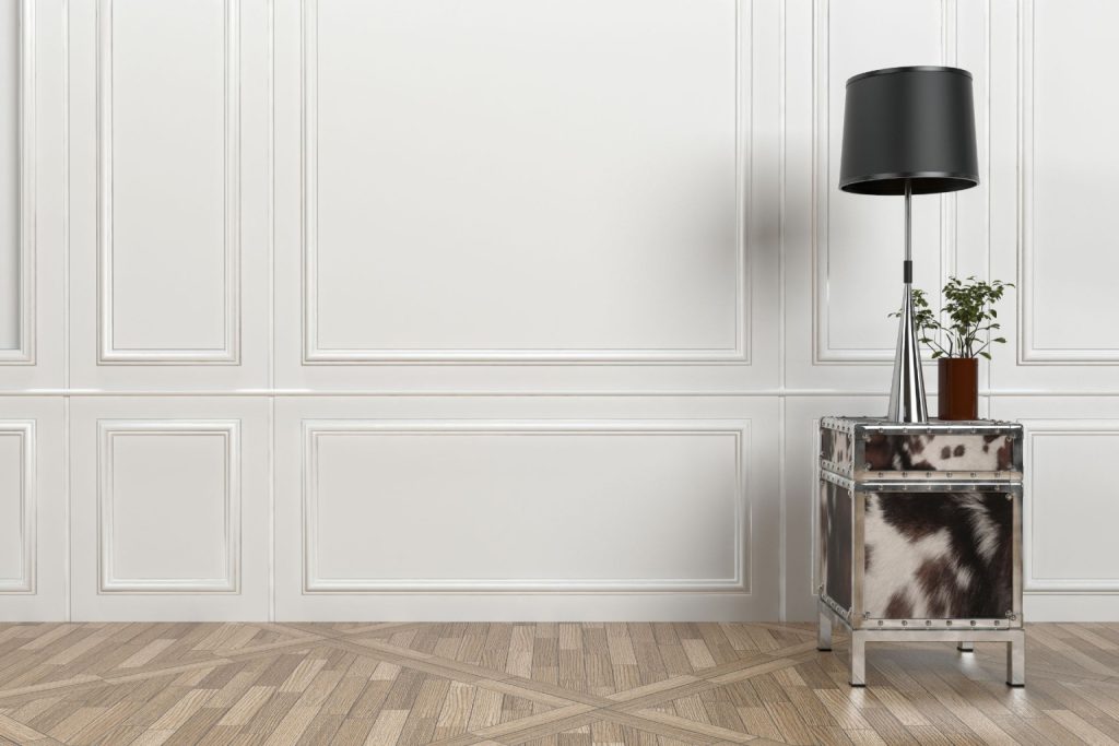 White wainscoting spanning an entire wall