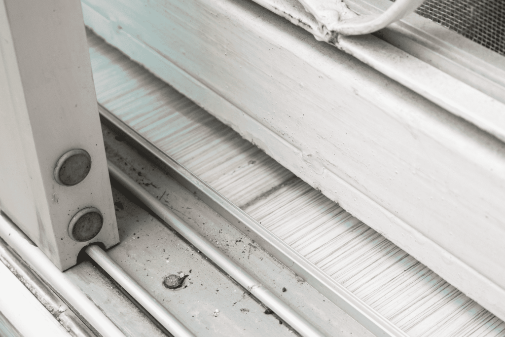 Close-up of sliding patio door tracks