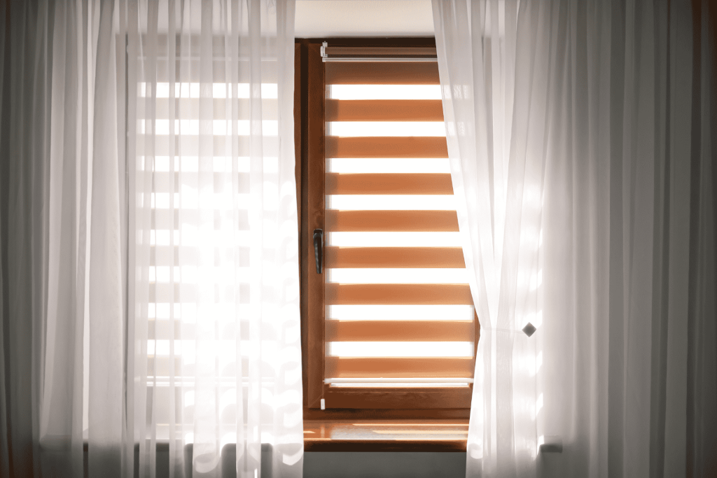 Roller blinds with curtains