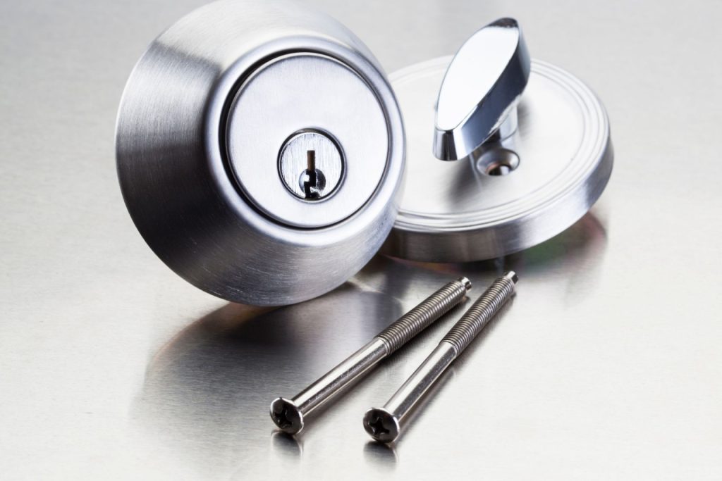 A steel deadbolt commonly used by locksmiths