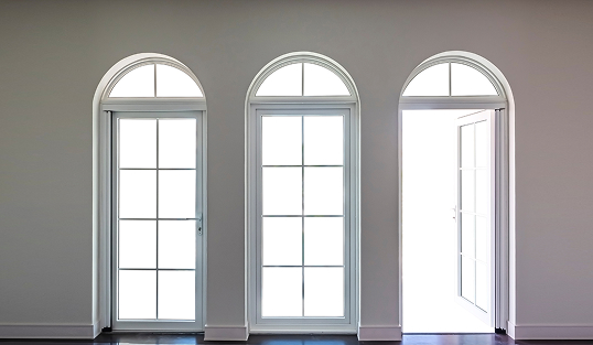 Three modern doors with half-moon door windows